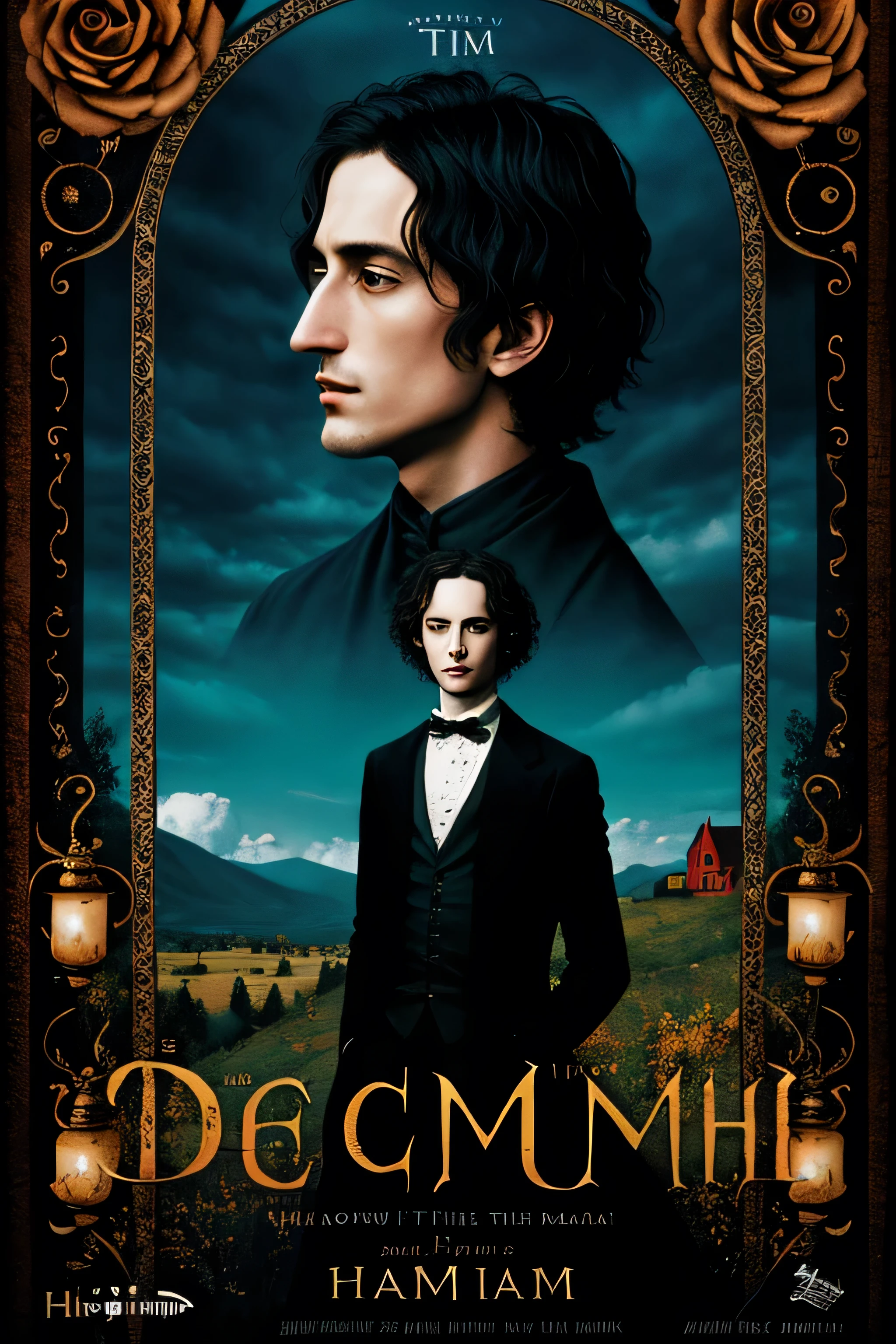 movie poster "Demian" novel written by Hermann Hesse in the style of Tim Burton
. digital art. high resolution. 8 K.
