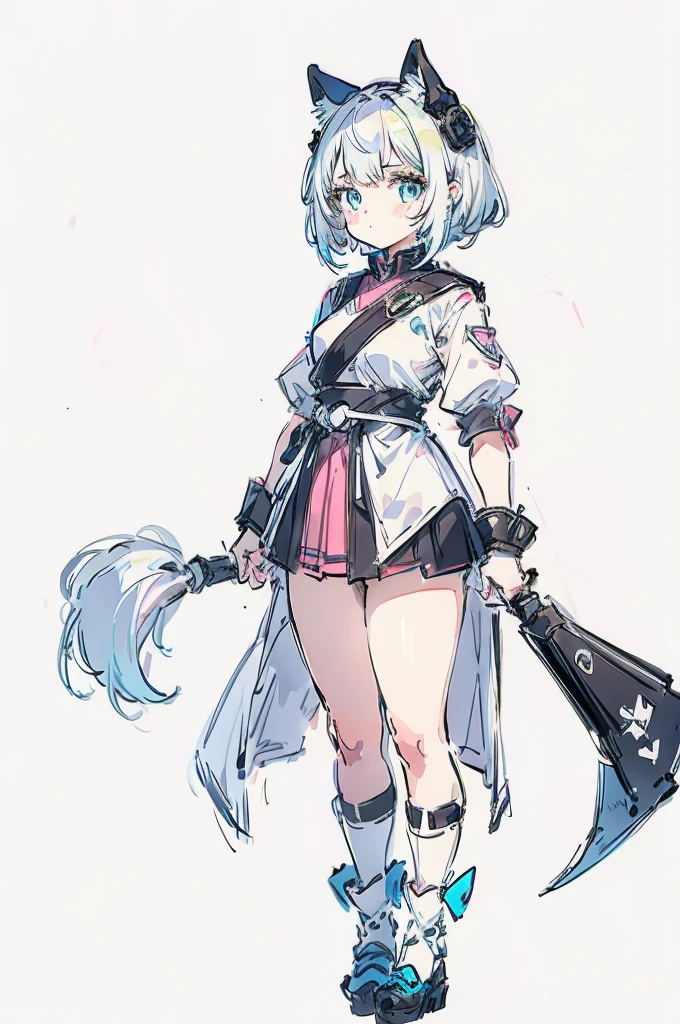 girl, white background, kawaii, full body,