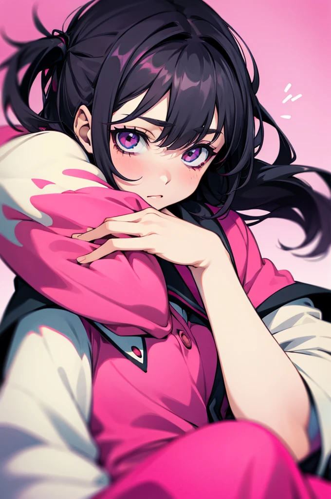 Introvert Confident look Middle school students uniform Cute pink room Black Hair Barely