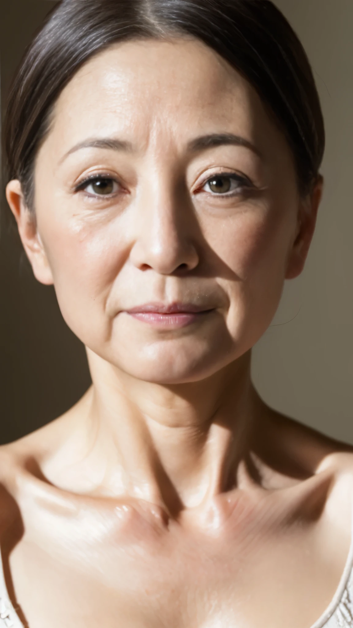 Sharp focus, Late Elderly, gravure, Face close-up, Heavy makeup, Highest quality, Super detailed, Realistic, Highly detailed skin, Perfect Anatomy, (Japanese Mature), (alone), 100 years old, Big Breasts, Mature Pornstar, Glamour, Sexy, Chromo White Skin, View Viewer,