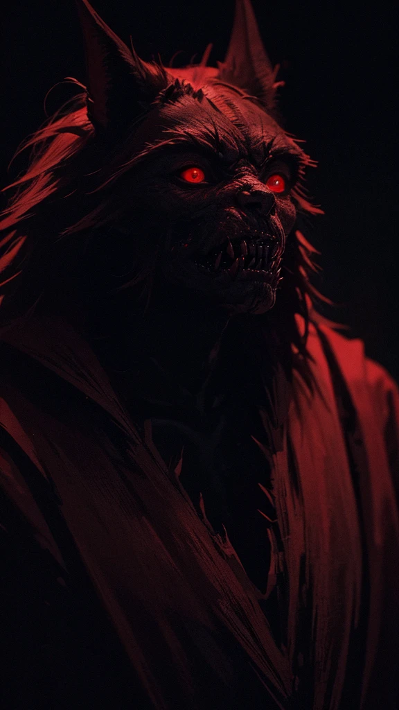 a dark and twisted hyperrealistic horror scene, a demonic figure with glowing red eyes, sharp teeth and claws, looming over a terrified victim, dark gloomy atmosphere, chiaroscuro lighting, moody color palette, dramatic shadows, unsettling and disturbing, cinematic camera angle, masterpiece, highly detailed, photorealistic, 8k