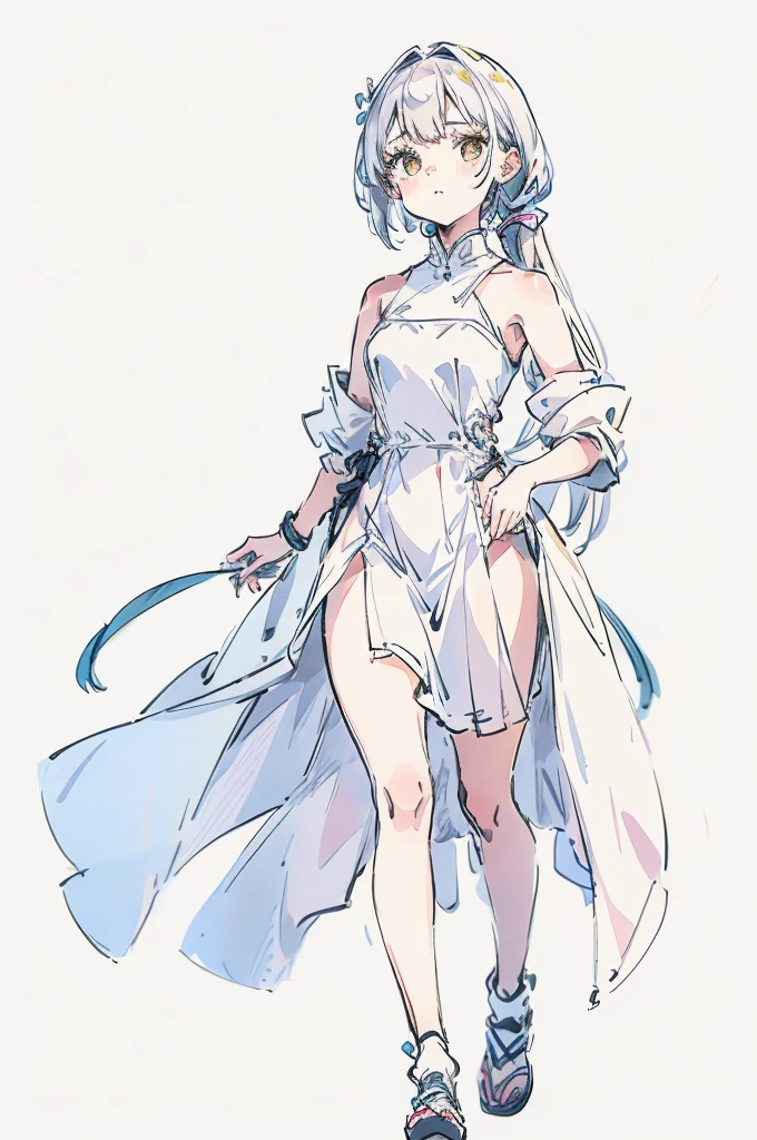 22year old, girl, white background, kawaii, full body, simple clothes, white dress