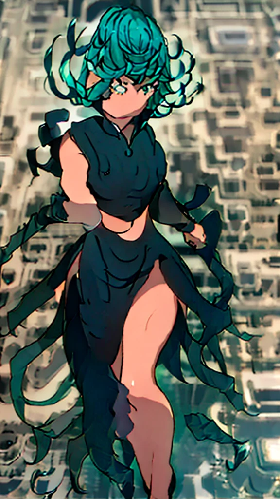 ((best quality)), ((masterpiece)), (detailed), perfect face, blue top, crop top, blue fitted sports shorts, huge breasts, huge ass , green hair