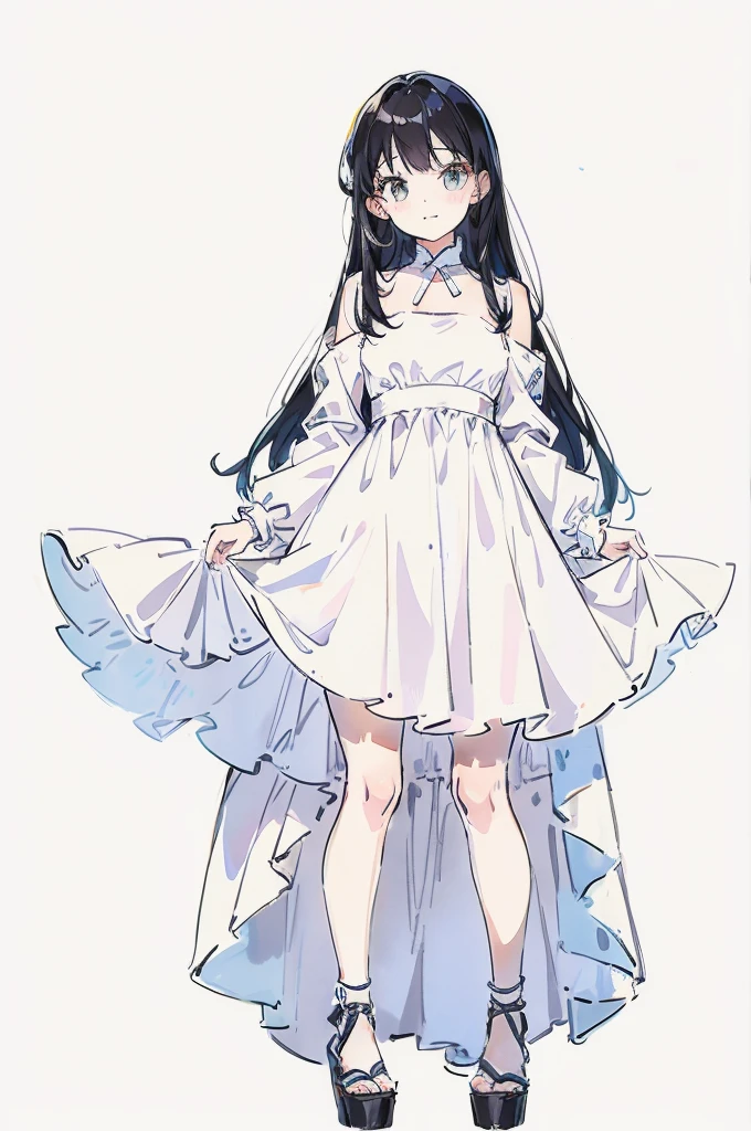 22year old, girl, white background, kawaii, full body, simple, white dress