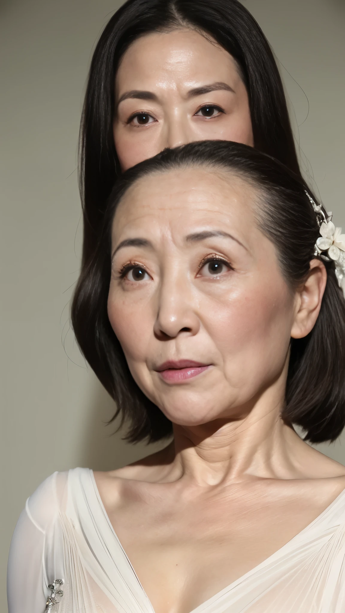 Beauty, Late Elderly, gravure, Face close-up, Heavy makeup, Highest quality, Super detailed, Realistic, Highly detailed skin, Perfect Anatomy, (Japanese Mature), (alone), 100 years old, Big Breasts, Mature Pornstar, Glamour, Sexy, Chromo White Skin, View Viewer,