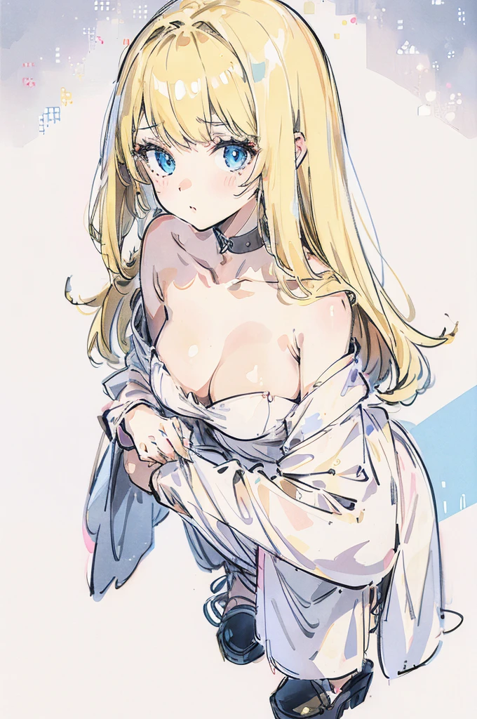 22year old, girl, white background, kawaii, full body, blonde hair, gal