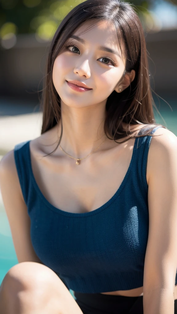 Highest quality, shape, Very detailed, finely, High resolution, 8k wallpaper, 完璧なダイナミックな構shape, Beautiful and detailed, Straight hair, Small breasts, Natural color lip, Random sexy poses,The best smile,30 year old adult beauty、Daytime、Beautiful and elaborate face、Perfect and beautiful face,Big eyes、RAW Photos、Expressing feminine poses with the whole body、Beautiful and detailed、Small face、Beautiful Duplex、Slim face and figure,Bright expression,Shooting with a focus on beautiful legs,White summer knitwear、Surf Casual、Summer clothes、Indonesia、Bali、coastal、Beach