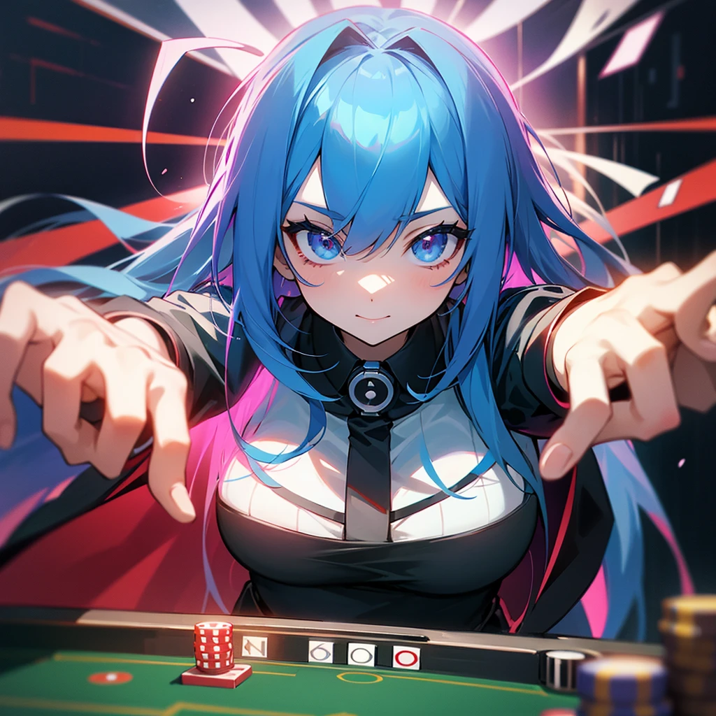 cute hacker anime girl while playing casino game 100x1000