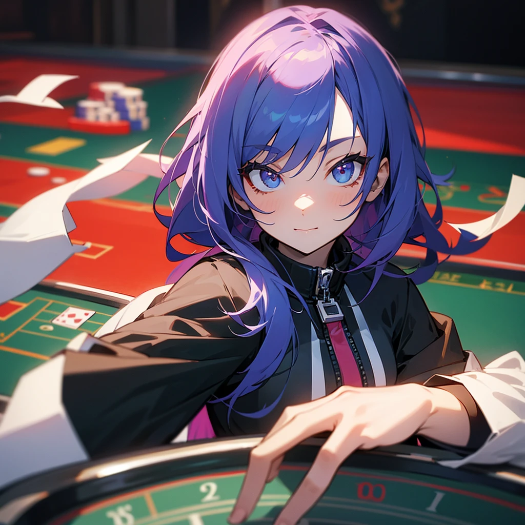 cute hacker anime girl while playing casino game 100x1000