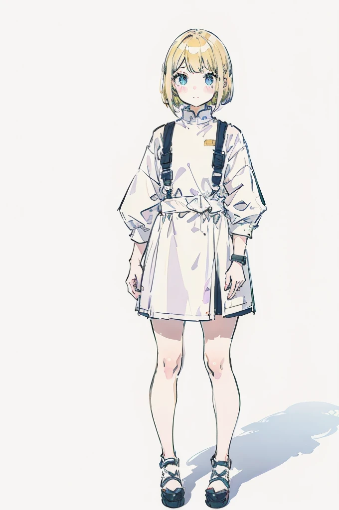 girl, white background, kawaii, full body, blonde hair, bob hair