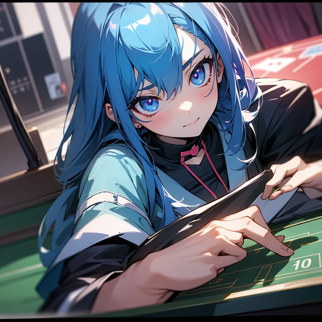 cute hacker anime girl while playing casino game 100x1000