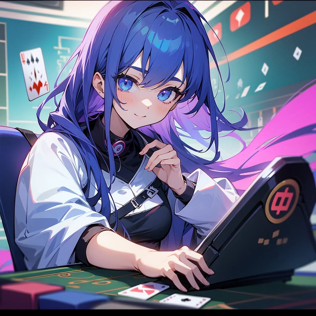 cute hacker anime girl while playing casino game 100x1000