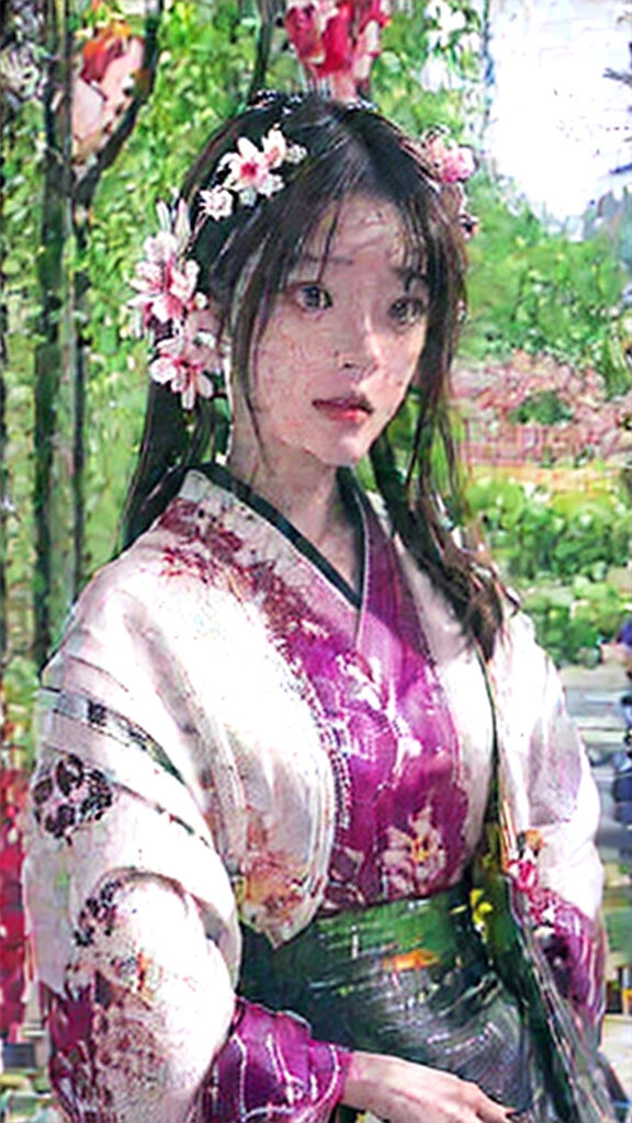 arafed woman in a kimono with flowers on her head, beautiful digital artwork, beautiful digital illustration, beautiful digital painting, gorgeous digital painting, artwork in the style of guweiz, photorealistic anime girl render, smooth anime cg art, beautiful digital art, great digital art with details, stunning digital illustration, detailed digital anime art, render of april, beautiful anime portrait