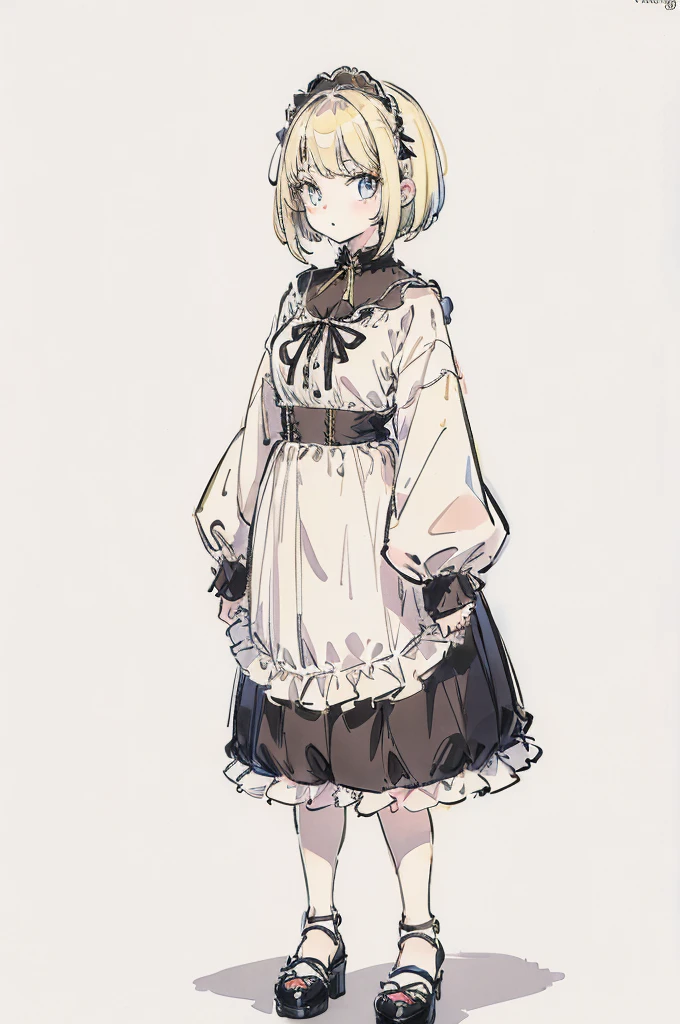 emo girl, white background, kawaii, full body, blonde hair, bob hair, lolita fasion, 22year old