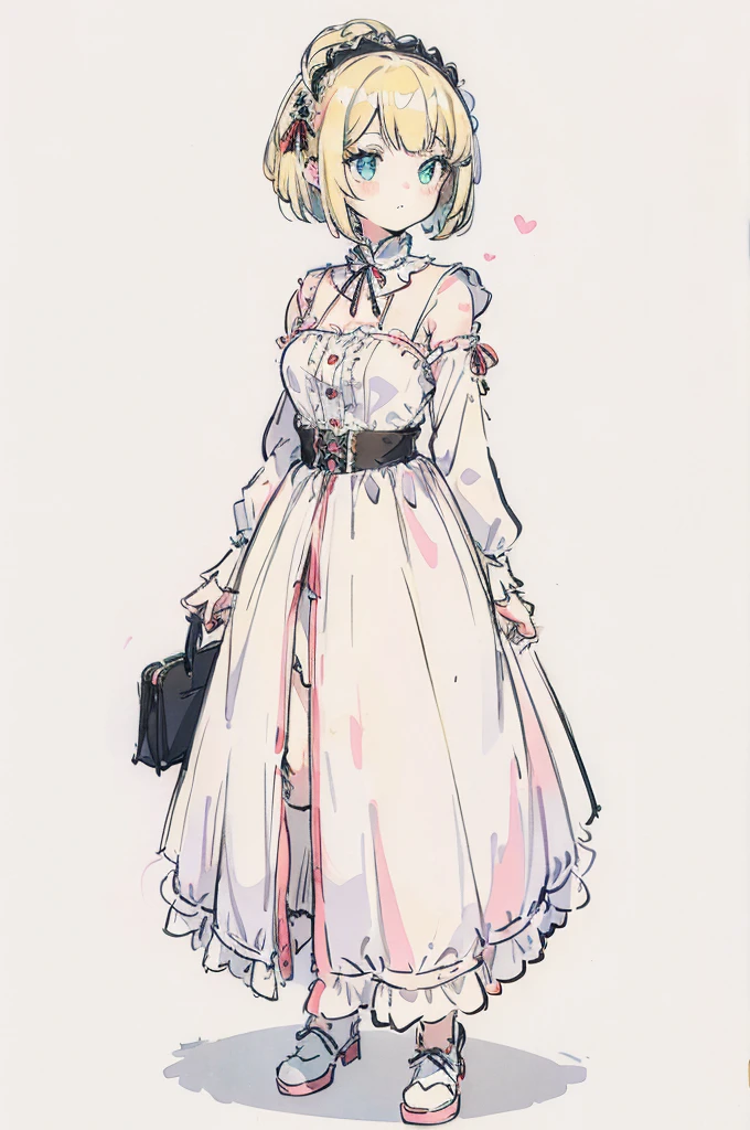 emo girl, white background, kawaii, full body, blonde hair, bob hair, lolita fashion, 22year old
