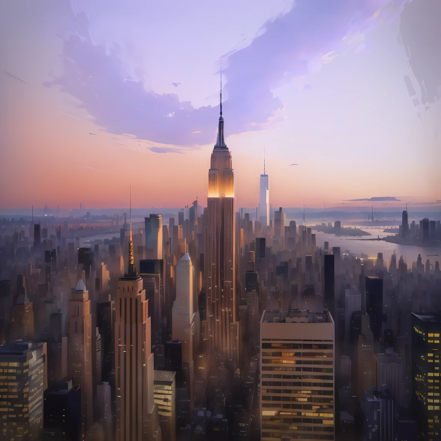 Structure of city skyline with metropolitan view, new york background, empire state building, 상세한 new york background, Digital 4K Painting, #1 of the best digital paintings of all time, # 1 of the best digital paintings of all time, tall beautiful figure, in digital painting style, new york city background, AI-assisted digital painting, new york skyline