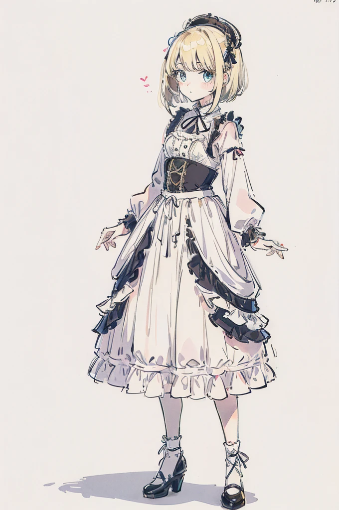 emo girl, white background, kawaii, full body, blonde hair, bob hair, lolita fashion, 22year old