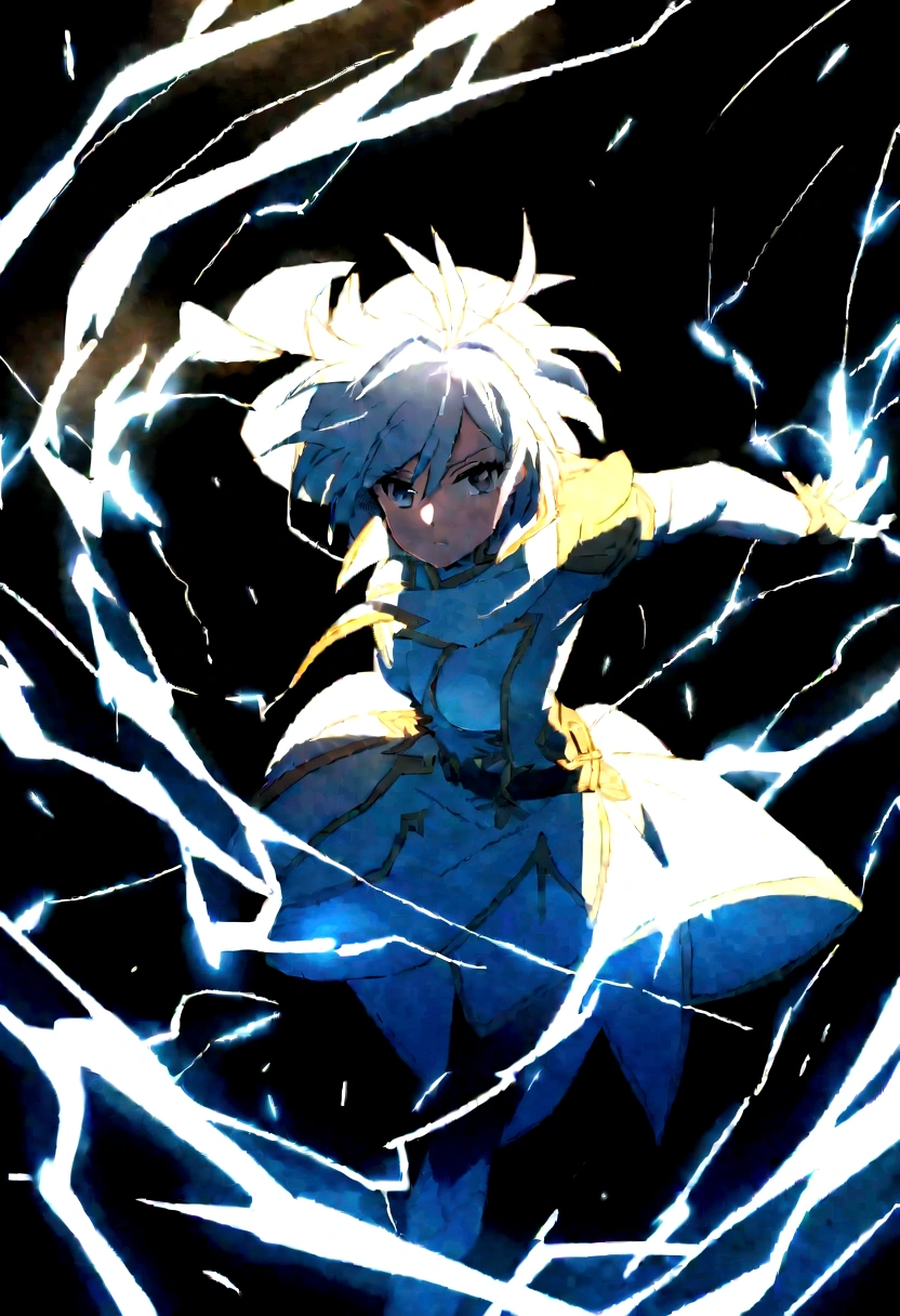 2D anime boy with the power to turn into a bird girl girl with the power to create lightning add a little more detail to the image I want her two arms to appear holding a sword and her breasts to be bigger I want her breasts to be more detailed bigger where are her arms I want her breasts to increase more detail I want her both arms to be shown