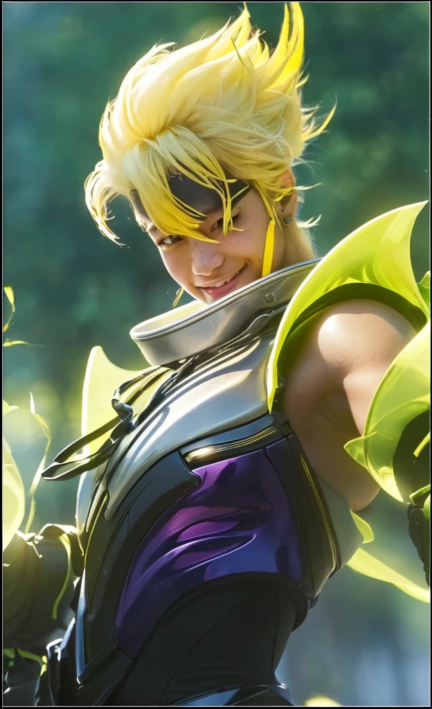 1boy, close up portrait, detailed eyes, detailed lips, extremely detailed face, smiling, yellow hair, flowing hair, sunlight, bright sunny day, soft lighting, warm colors, (best quality,4k,8k,highres,masterpiece:1.2),ultra-detailed,(realistic,photorealistic,photo-realistic:1.37),portrait,natural lighting,vibrant colors,detailed skin texture,glowing skin