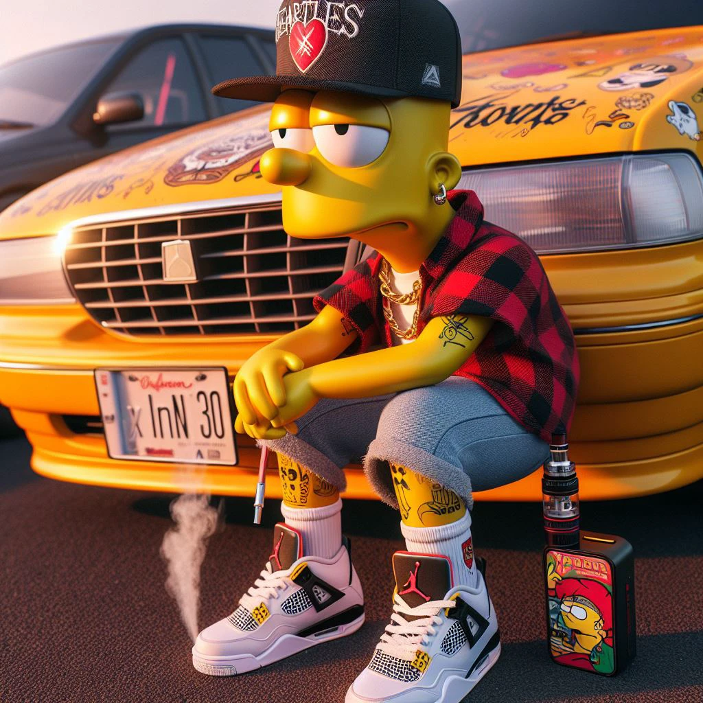 CREATE A LOGO OF BART SIMPSON'S FACE WITH A WHITE JACKET AND A LOGO ON THE JACKET XINNIE30. AND MAKING THE SIGN OF STOP THE MIDDLE FINGER