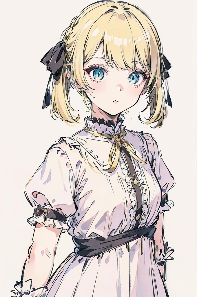 emo girl, white background, kawaii, full body, lolita fashion, 22year old, blonde hair, bob hair,