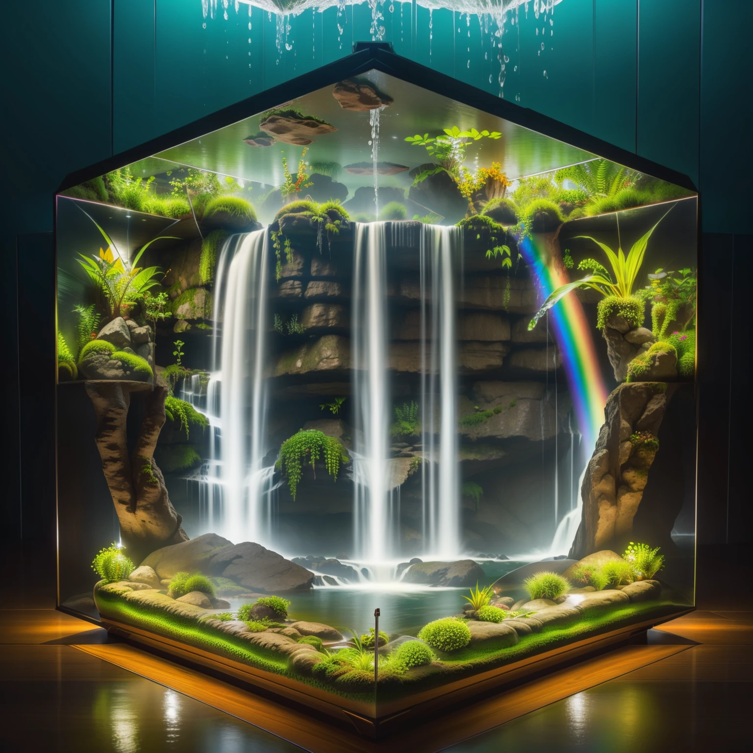 Rainbow over a jungle waterfall, Terrarium