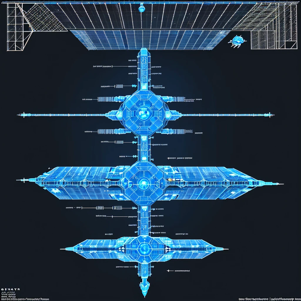 there is a drawing of a space station with a satellite, industrial humanity spaceship, symmetrical outpost, orbital station, blueprint of a spaceship, detailed spacecraft, blueprint of spaceship, hexagonal planetary space base, spaceship design, scifi space station, space station, cargo spaceships, blueprint schematics, detailed spaceship, scifi platform, background space station, spaceship hangar