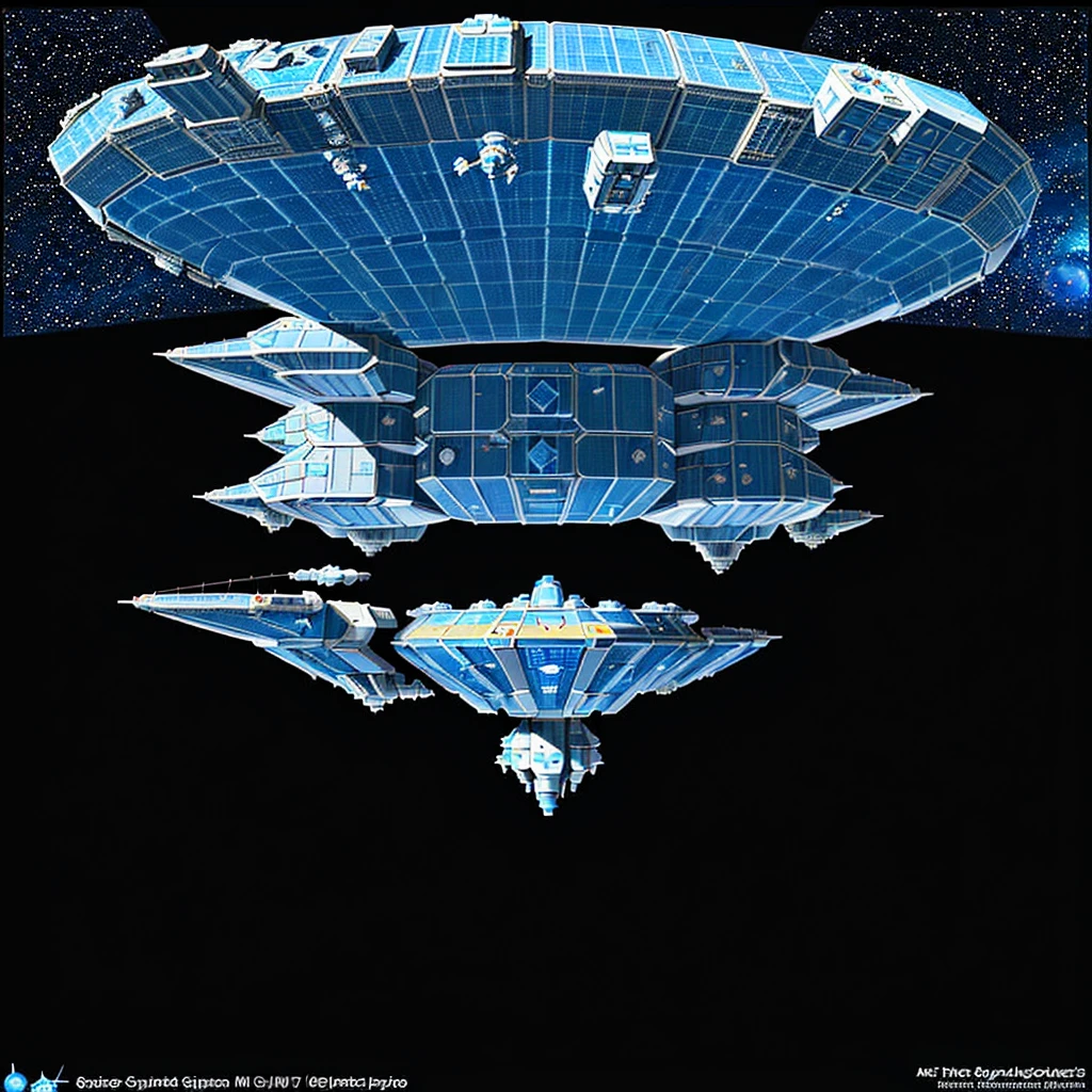 there is a drawing of a space station with a satellite, industrial humanity spaceship, symmetrical outpost, orbital station, blueprint of a spaceship, detailed spacecraft, blueprint of spaceship, hexagonal planetary space base, spaceship design, scifi space station, space station, cargo spaceships, blueprint schematics, detailed spaceship, scifi platform, background space station, spaceship hangar