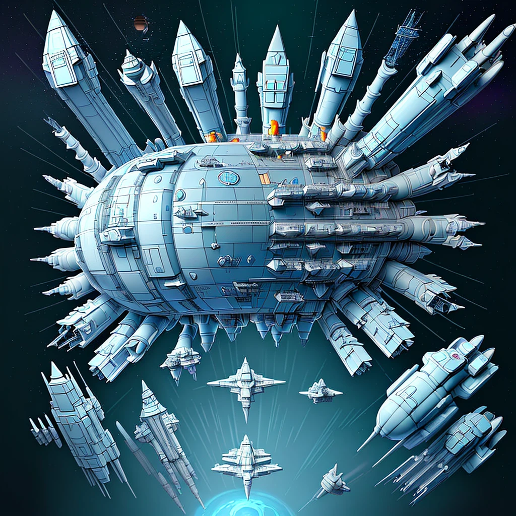 there is a drawing of a space station with a satellite, industrial humanity spaceship, symmetrical outpost, orbital station, blueprint of a spaceship, detailed spacecraft, blueprint of spaceship, hexagonal planetary space base, spaceship design, scifi space station, space station, cargo spaceships, blueprint schematics, detailed spaceship, scifi platform, background space station, spaceship hangar