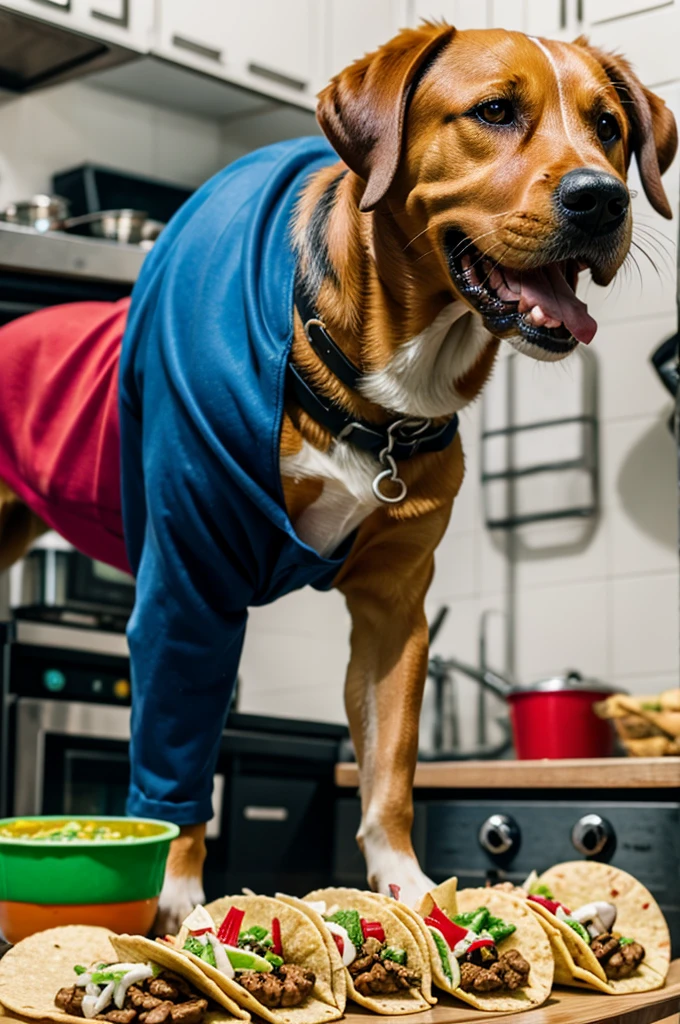 Dog eating tacos super tall