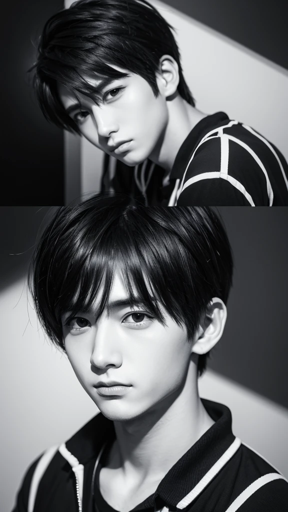 Oil painting manga boy,  Black and White