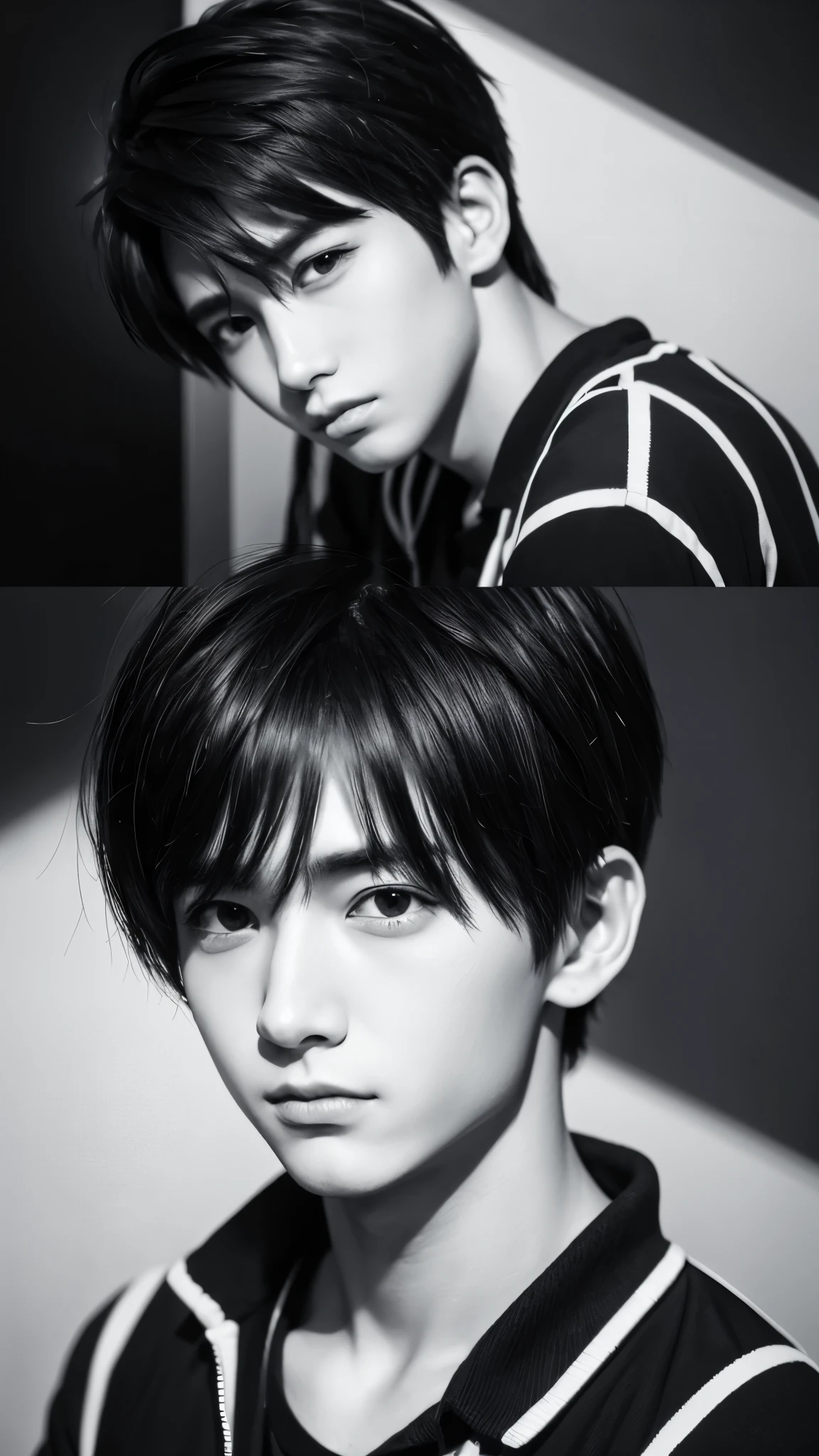 Oil painting manga boy,  Black and White