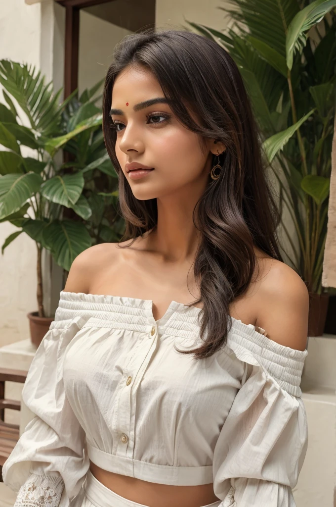 ((best quality)), ((masterpiece)), (detailed), 
Indian  1girl, off-shoulder shirts , 