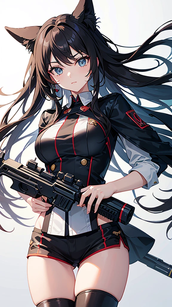 Long hair girl, beautiful, pointed gun