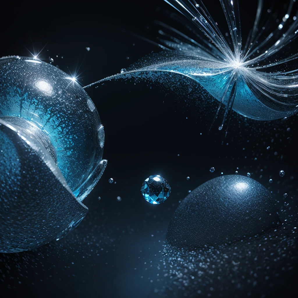 Make a black and blue image background with ice textures and ice particles 