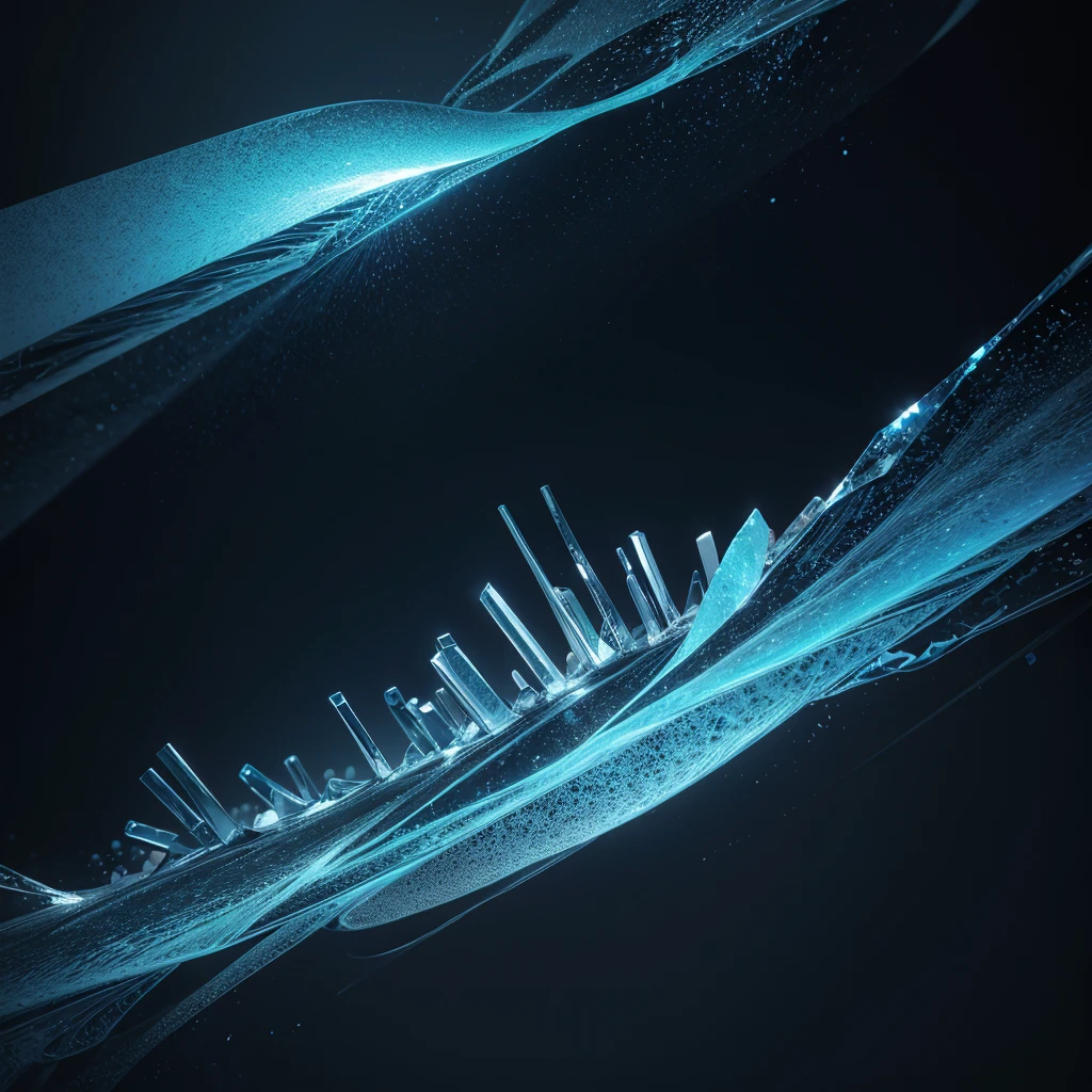 Make a black and blue image background with ice textures and ice particles 
