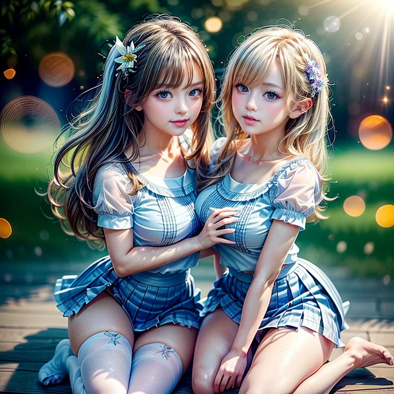 SFW, ((David Hamilton:1.37, White and vivid colors))、Extremely Detailed (Tiny Oppai-Loli Twins:1.37)、{(Dynamic-angle)|(from side)|(from back)|((from below:1.2))}、{(((Kissing face to face)))|(Standing Full Body:1.2)|Wide Shot}、{(Floating hair with Strong wind)|(Ass focus)|French Braid|bun}、8K best quality、((Masterpiece:1.2、Photo-realistic:1.4)), { kodachrome | realistic | photorealistic | RAW }  BREAK 
 ((Detailed KAWAII Face、Detailed Radiant PearlSkin with Transparency))、Smooth shading、(SOFT focus BokeH)、Soft Lighting、((school uniform with white Thongs))、{Flowers|Flower wreath|ssmile|perplexed|seductiv|Different types of hair colors}、{(Light Particles:1.2)|(Lens Flare)|(Luminescent Particles:0.6)}、{Forest Lakeside|Lakeside Cottage|Before dawn|magic hour|morning glow|foggy|Haze|Colored Horizon}、{ Whole Body proportions and all limbs are anatomically accurate | no extra limbs } . PUNIPUNI