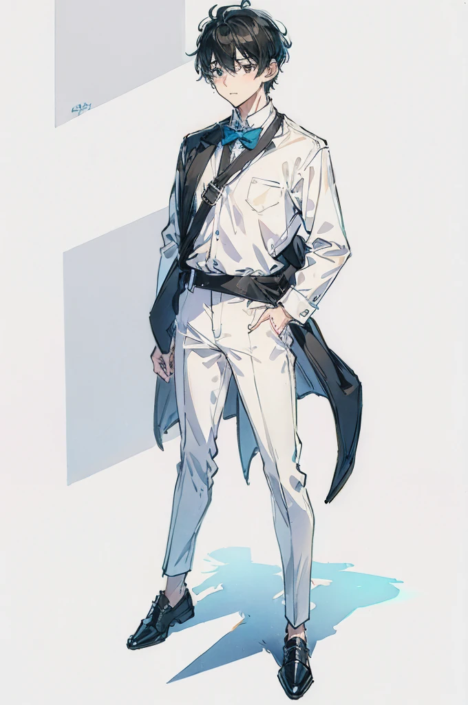 boy, white background, full body, teacher, simple wear,