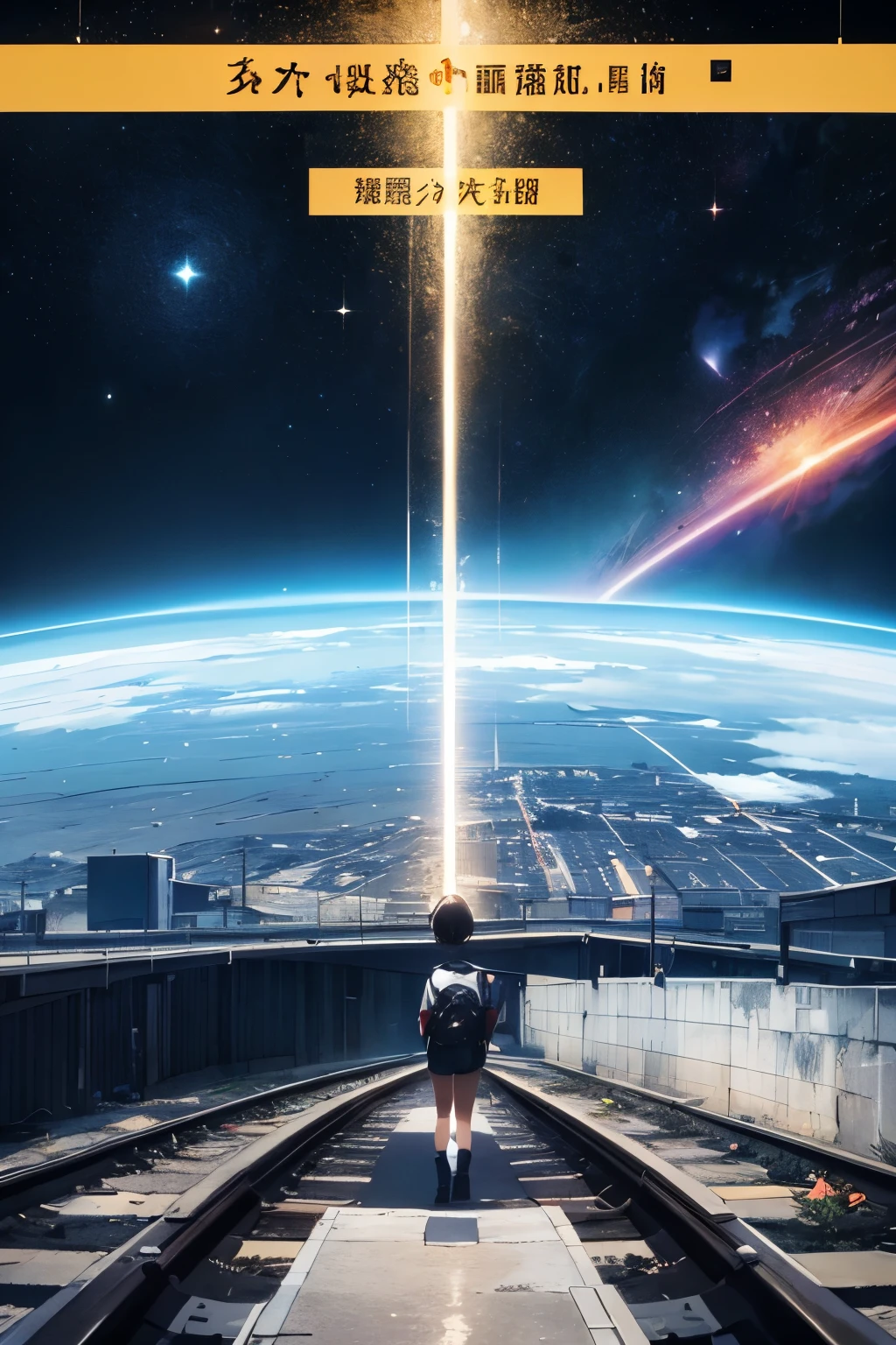 A tiny planet on the edge of a distant galaxy、universe、The only station on the Galaxy Railroad、unmannedで寂れている、No one visits、If you look up, The edge of the galaxy is visible、There is a small station on a small planet at the edge of the galaxy..、The planet is 20 meters in diameter.、An old and abandoned station、unmanned、Only one platform、The length of the track is 5 meters、Very cold々new、寂new雰囲気、masterpiece、Expensive and wonderful、High resolution