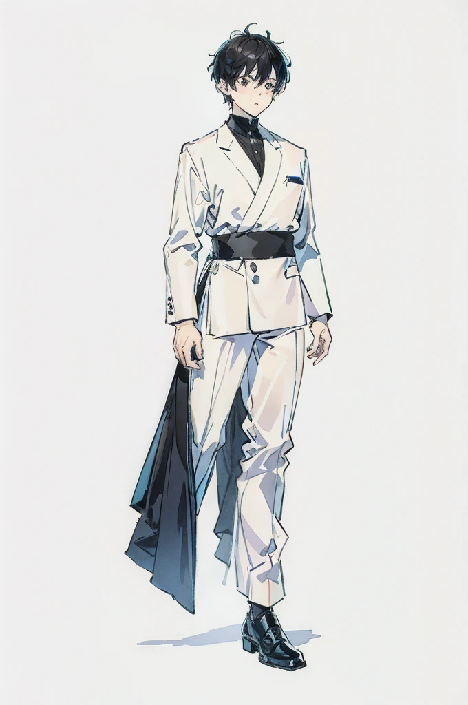 boy, white background, full body, manager, simple wear,