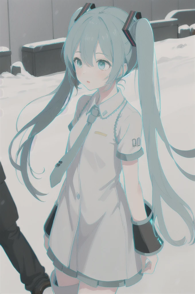 (best quality, masterpiece, highres),1girl,solo,dynamic_angle,
hatsune miku,snow boots,puffy_short_sleeves,cropped torso upper body,zeiss otus 55mm,
aqua stroke,