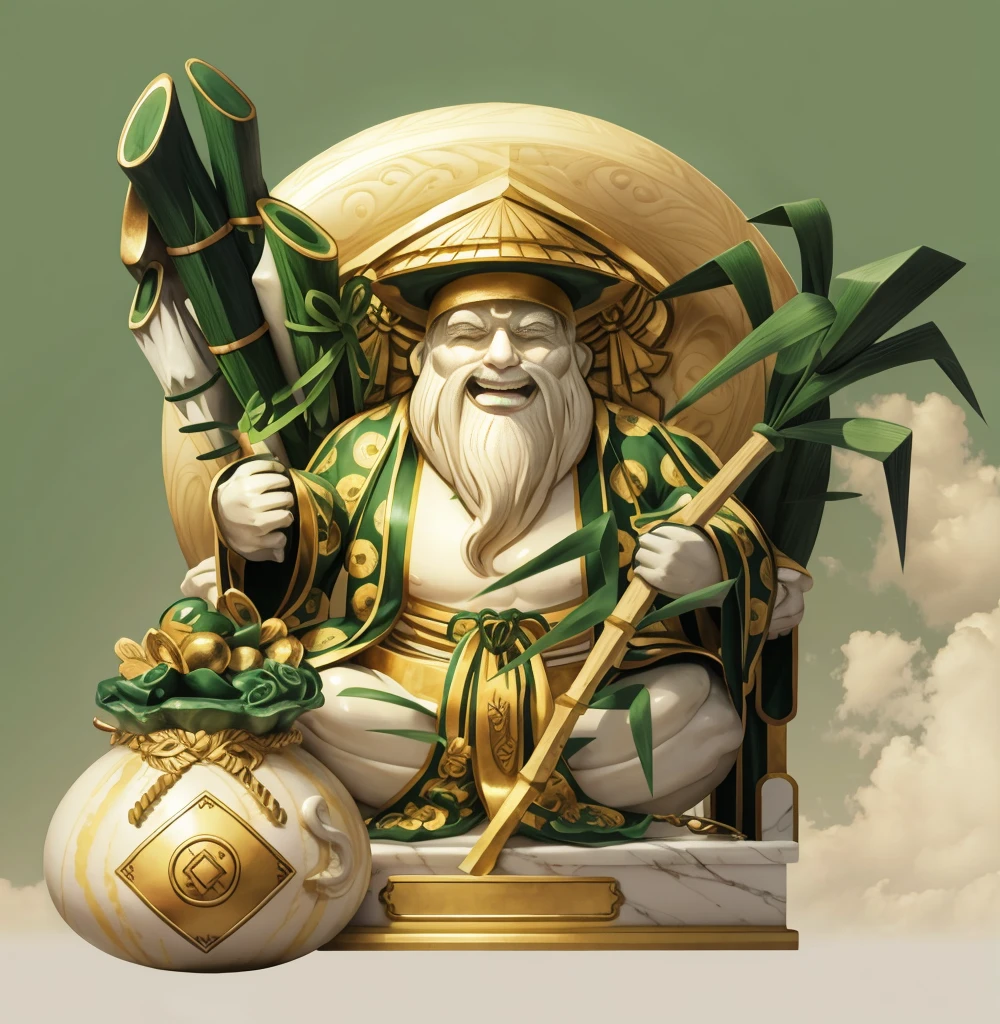 sugarcane god statue, Marble material, vivid details , true , Focus on the natural green tone of sugar cane, is a premium mascot symbol