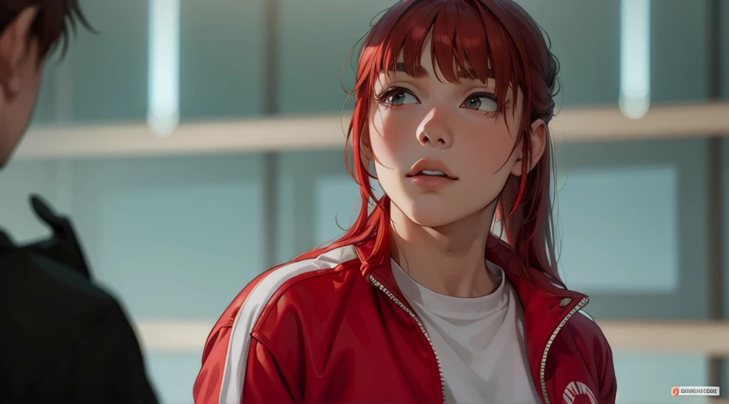 cute 17 year old girl with red hair is talking with haughty, proud and arrogant