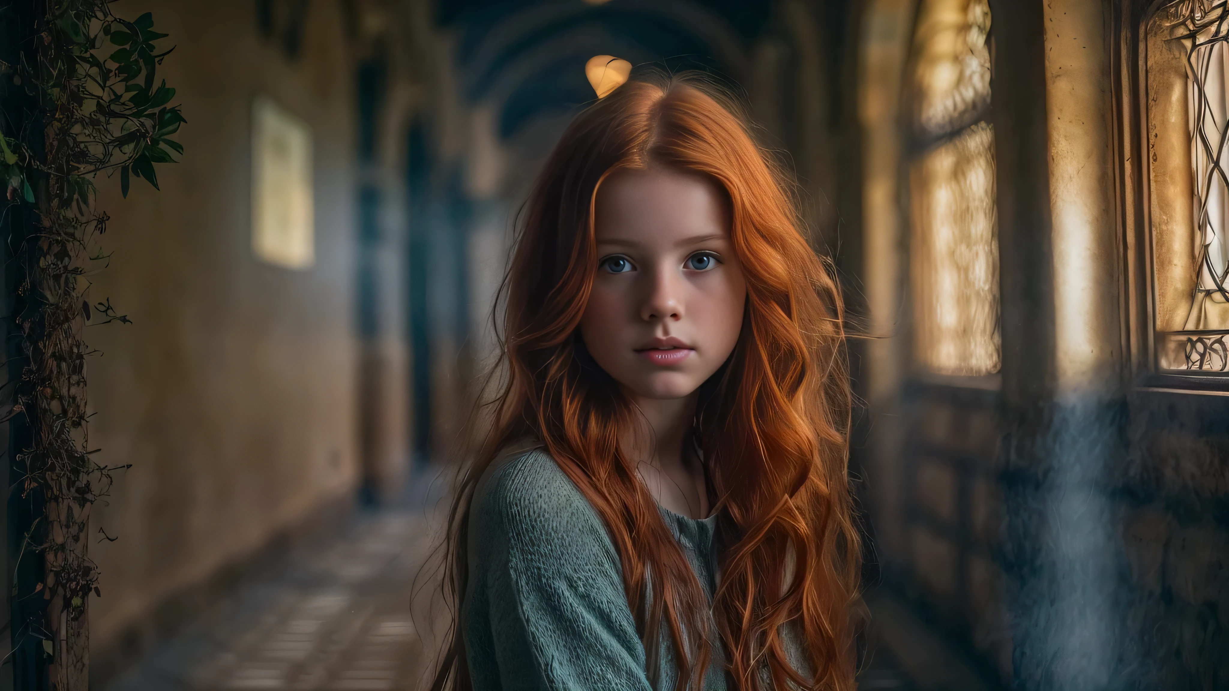 (Laia Manzanares long ginger hair teen girl,13 years old with spread legs:1.6), (long, messy hair:1.3), blue eyes, detailed eyes, detailed lips,(lies nude, sensual, full body:1.5), (photo different angles:1.5), (lies in a long dark corridor in castle lit by the moon:1.5), (dark mood, creepy, mist, dust,fog:1.5) low neck, ray tracing, (best quality, 4k, 8k, high resolution, masterpiece:1.2), very detailed, (realistic , photorealistic, photorealistic :1.37), HDR, UHD, masterpiece, professional, vivid colors, bokeh, studio lighting,nsfw