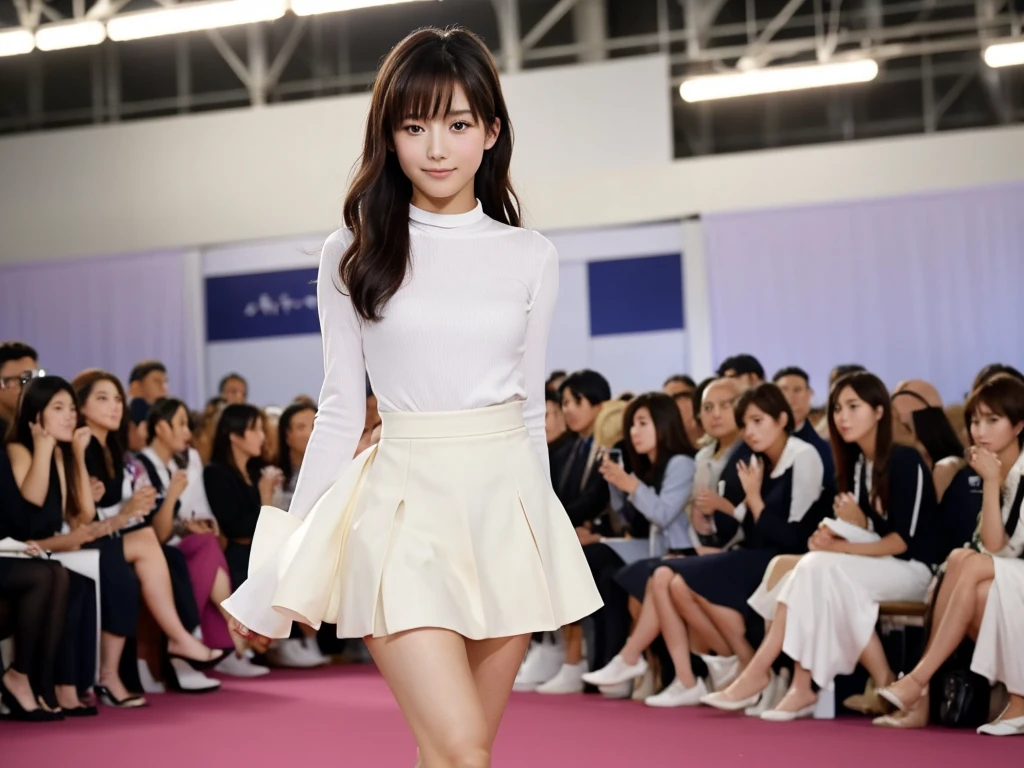 An extremely beautiful Japanese high school girl race queen who highlights her beautiful legs、She was photographed walking down the runway at a fashion show wearing Andre Sarda's new underwear.、She is an eternal idol who combines a clean look with modern charm.。 She creates such beauty。 She feels her own warmth。 She creates a warm atmosphere。 We create beauty。 That's what I want to say。 In her full body photo、The figure features porcelain-like skin and golden hair that radiates a soft glow.。 This is probably、It captured the essence of her timeless charm.、This is the best shot ever.。 Each straight line and curve is carefully expressed.、Breathtakingly beautiful with impeccable detail。 This piece perfectly captures her timeless beauty.。 Divine Proportions、Sharp focus、Full-body photo taken by Kishin Shinoyama、high quality、High resolution、Detailed Background