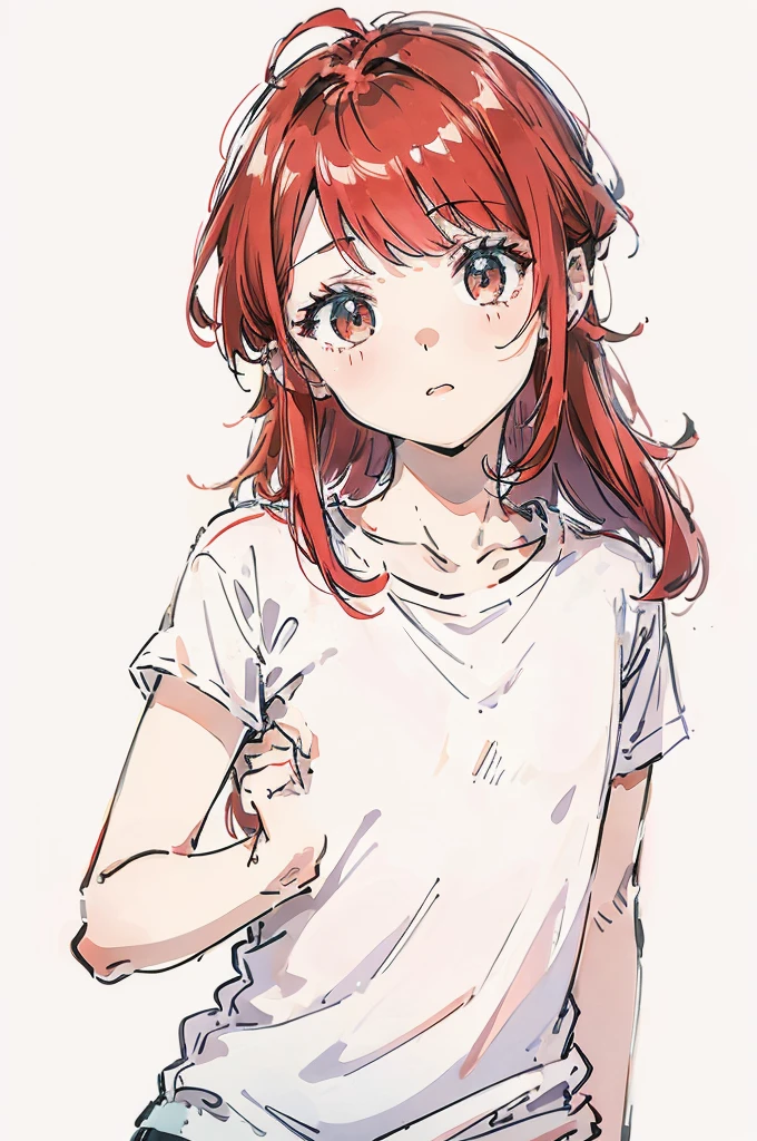 boy, white background, full body,
red hair T-shirt wear