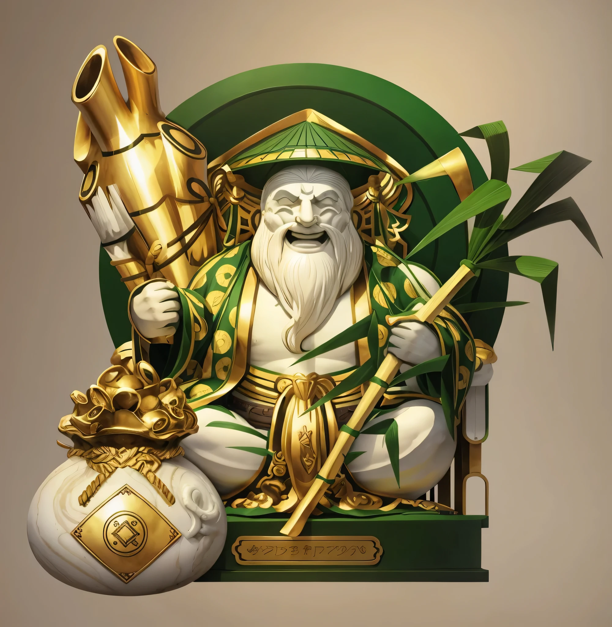 sugarcane god statue, Marble material, vivid details , true , Focus on the natural green tone of sugar cane, is a premium mascot symbol