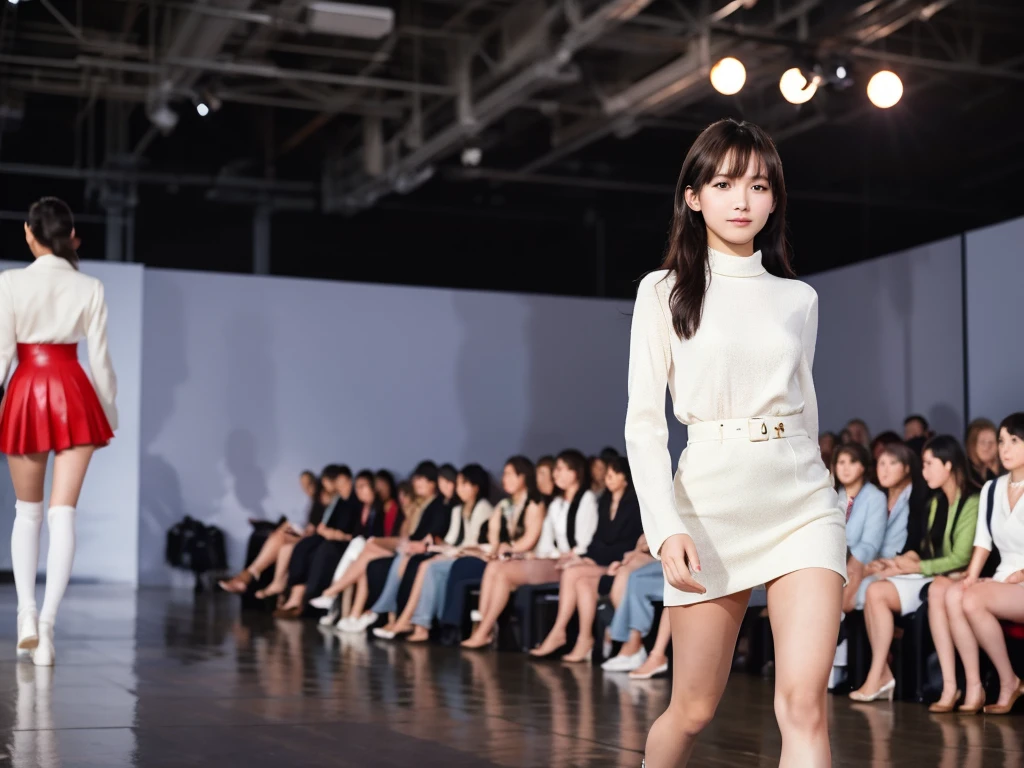 An extremely beautiful Japanese high school girl race queen who highlights her beautiful legs、She was photographed walking down the runway at a fashion show wearing Andre Sarda's new .、She is an eternal idol who combines a clean look with modern charm.。 She creates such beauty。 She feels her own warmth。 She creates a warm atmosphere。 We create beauty。 That's what I want to say。 In her full body photo、The figure features porcelain-like skin and golden hair that radiates a soft glow.。 This is probably、It captured the essence of her timeless charm.、This is the best shot ever.。 Each straight line and curve is carefully expressed.、Breathtakingly beautiful with impeccable detail。 This piece perfectly captures her timeless beauty.。 Divine Proportions、Sharp focus、Full-body photo taken by Kishin Shinoyama、high quality、High resolution、Detailed Background
