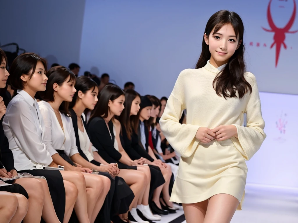 An extremely beautiful Japanese high school girl race queen who highlights her beautiful legs、She was photographed walking down the runway at a fashion show wearing Andre Sarda's new underwear.、She is an eternal idol who combines a clean look with modern charm.。 She creates such beauty。 She feels her own warmth。 She creates a warm atmosphere。 We create beauty。 That's what I want to say。 In her full body photo、The figure features porcelain-like skin and golden hair that radiates a soft glow.。 This is probably、It captured the essence of her timeless charm.、This is the best shot ever.。 Each straight line and curve is carefully expressed.、Breathtakingly beautiful with impeccable detail。 This piece perfectly captures her timeless beauty.。 Divine Proportions、Sharp focus、Full-body photo taken by Kishin Shinoyama、high quality、High resolution、Detailed Background