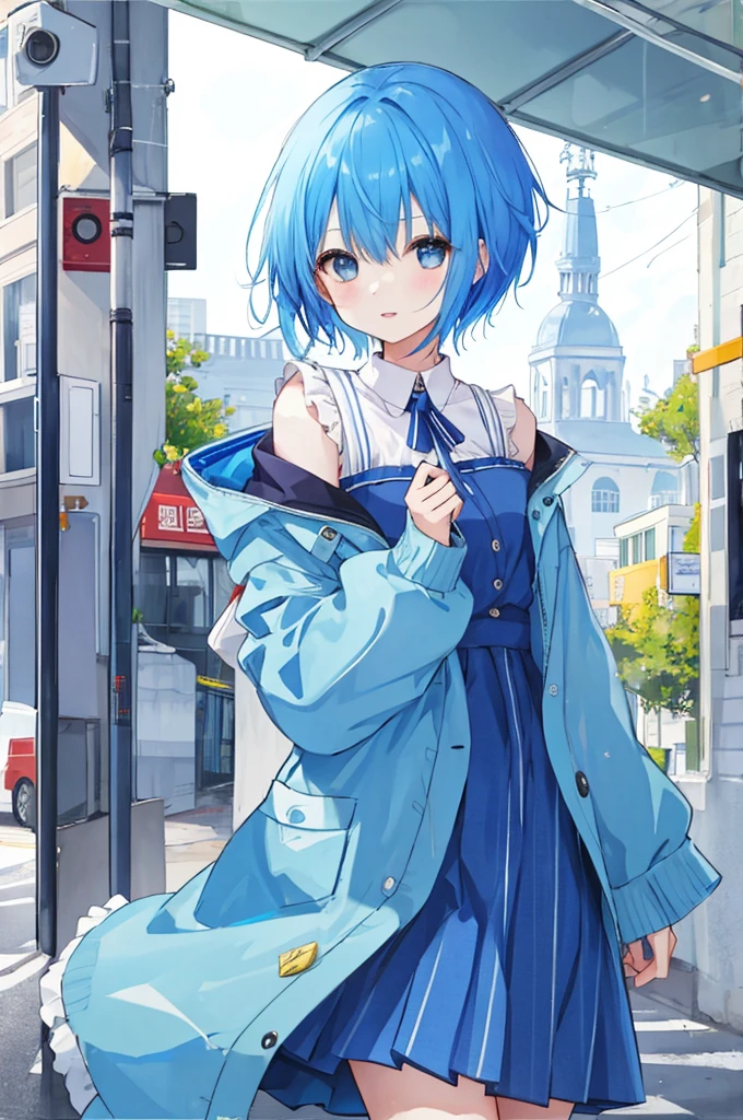 Girl、Blue hair short、Sexy